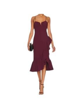 NEW NWT Likely Johnny Ruffled Tulip Midi Dress Burgundy Sweetheart Size 0